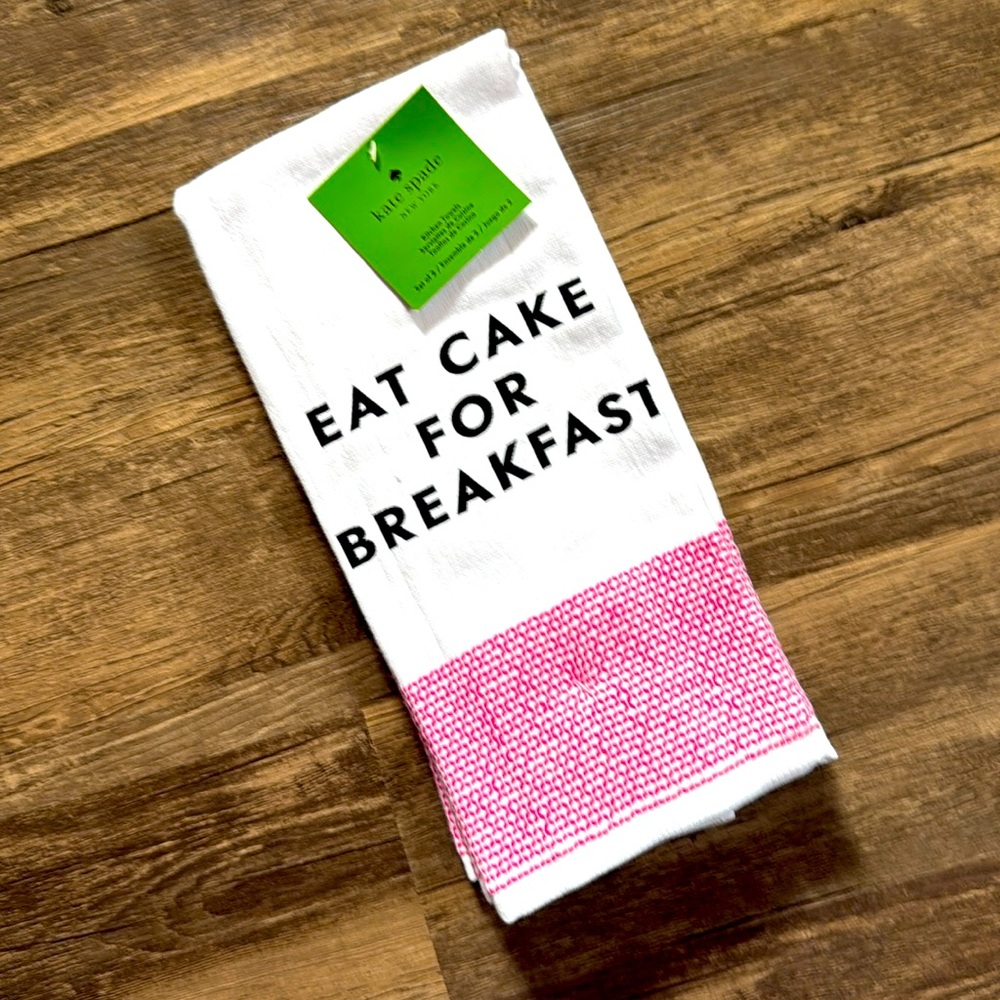 KATE SPADE 2 pack Eat Cake For Breakfast White and Pink Kitchen Towels